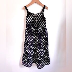 NEW Tiered Maxi Dress, Sleeveless, Buttons, Black & White Art Deco Print